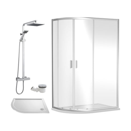 [BEZRU025] 6mm Toughened Safety Glass Offset Quadrant Shower Enclosure Bundle with Shower, Choice of Size/Shower Shape/Colour - Cutout