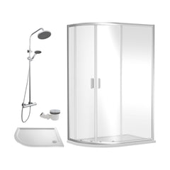 [BEZRU026] Balterley Ruwa Quadrant Offset Left Bundle: Slimline Tray, Round Kit & Waste, 1200 x 800 mm White/Chrome - Cutout