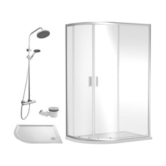 [BEZRU026] 6mm Toughened Safety Glass Offset Quadrant Shower Enclosure Bundle with Shower, Choice of Size/Shower Shape/Colour - Cutout