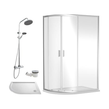 [BEZRU026] 6mm Toughened Safety Glass Offset Quadrant Shower Enclosure Bundle with Shower, Choice of Size/Shower Shape/Colour - Cutout
