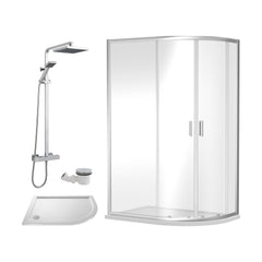 [BEZRU027] Balterley Ruwa Offset Right Quadrant: Tray, Square Kit & Waste, 1200 x 800 mm White/Chrome - Cutout
