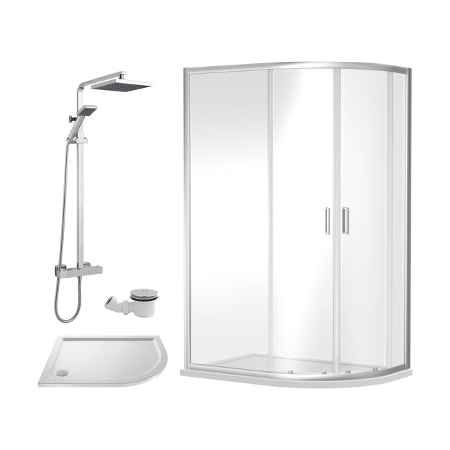 [BEZRU027] Balterley Ruwa Offset Right Quadrant: Tray, Square Kit & Waste, 1200 x 800 mm White/Chrome - Cutout