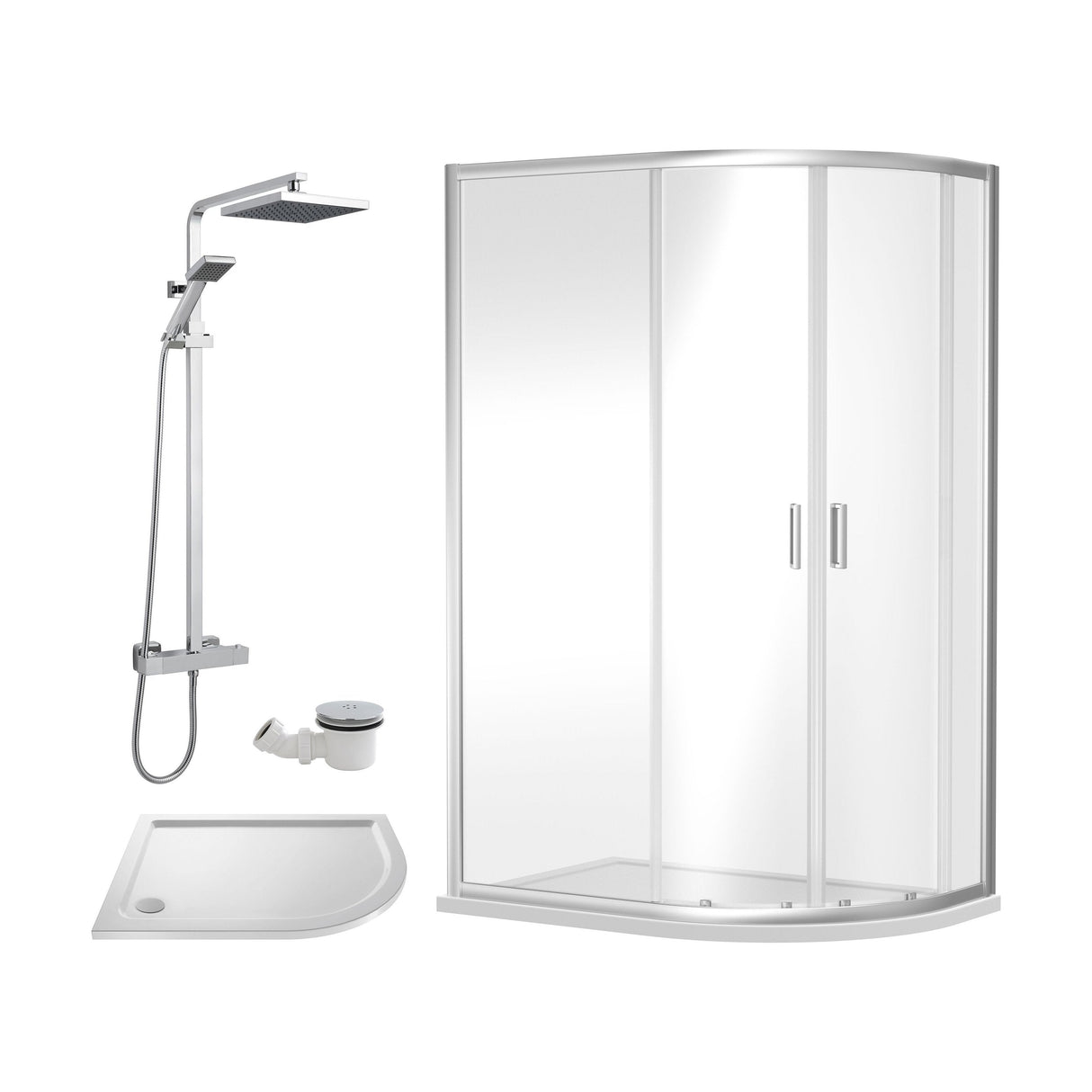 [BEZRU027] 6mm Toughened Safety Glass Offset Quadrant Shower Enclosure Bundle with Shower, Choice of Size/Shower Shape/Colour - Cutout
