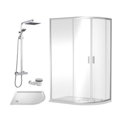 [BEZRU027] 6mm Toughened Safety Glass Offset Quadrant Shower Enclosure Bundle with Shower, Choice of Size/Shower Shape/Colour - Cutout