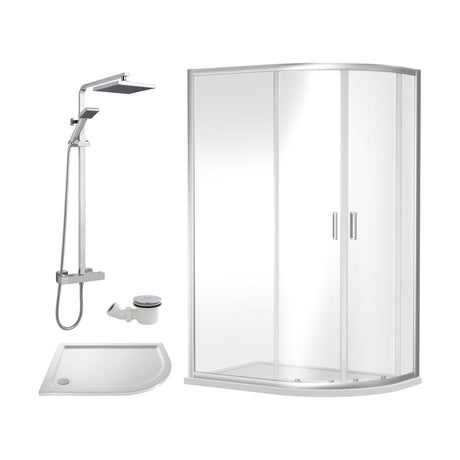 [BEZRU027] 6mm Toughened Safety Glass Offset Quadrant Shower Enclosure Bundle with Shower, Choice of Size/Shower Shape/Colour - Cutout