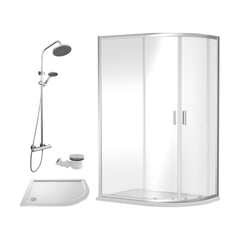 [BEZRU028] Balterley Ruwa Offset Right Quadrant: Tray, Round Kit & Waste, 1200 x 800 mm White/Chrome - Cutout