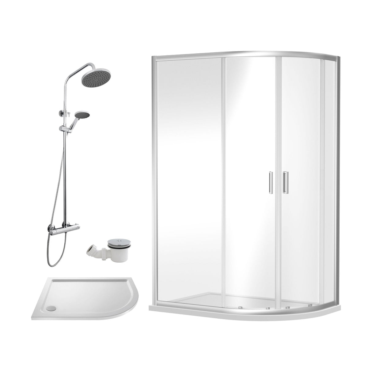 [BEZRU028] 6mm Toughened Safety Glass Offset Quadrant Shower Enclosure Bundle with Shower, Choice of Size/Shower Shape/Colour - Cutout