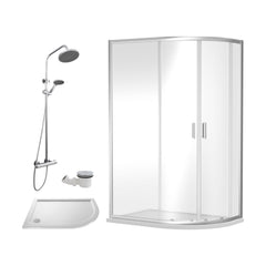 [BEZRU028] 6mm Toughened Safety Glass Offset Quadrant Shower Enclosure Bundle with Shower, Choice of Size/Shower Shape/Colour - Cutout