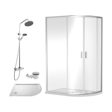 [BEZRU028] 6mm Toughened Safety Glass Offset Quadrant Shower Enclosure Bundle with Shower, Choice of Size/Shower Shape/Colour - Cutout