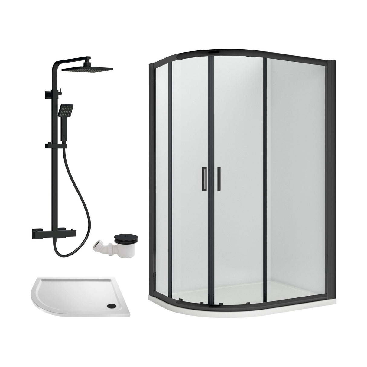 [BEZRU029] 6mm Toughened Safety Glass Offset Quadrant Shower Enclosure Bundle with Shower, Choice of Size/Shower Shape/Colour - Cutout