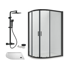 [BEZRU029] 6mm Toughened Safety Glass Offset Quadrant Shower Enclosure Bundle with Shower, Choice of Size/Shower Shape/Colour - Cutout