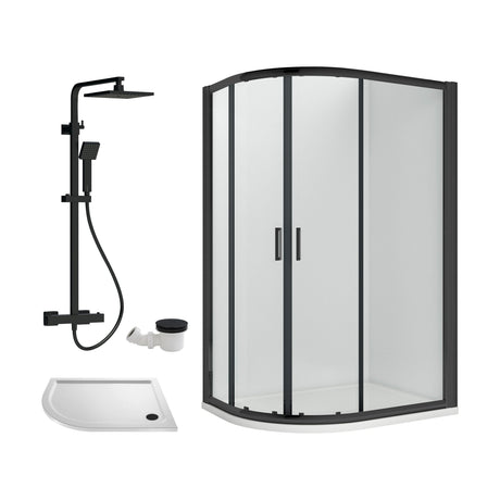 [BEZRU029] 6mm Toughened Safety Glass Offset Quadrant Shower Enclosure Bundle with Shower, Choice of Size/Shower Shape/Colour - Cutout
