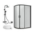 [BEZRU030] Balterley Ruwa Quadrant Offset Left Bundle: Tray, Round Kit & Waste, 1000 x 800 mm White/Black - Cutout