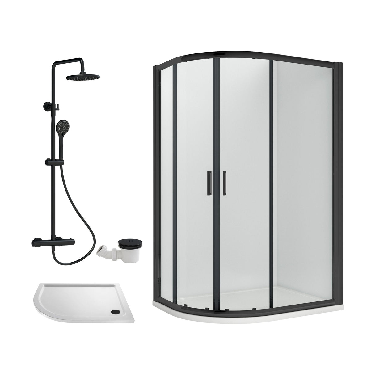 [BEZRU030] 6mm Toughened Safety Glass Offset Quadrant Shower Enclosure Bundle with Shower, Choice of Size/Shower Shape/Colour - Cutout