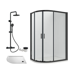[BEZRU030] 6mm Toughened Safety Glass Offset Quadrant Shower Enclosure Bundle with Shower, Choice of Size/Shower Shape/Colour - Cutout
