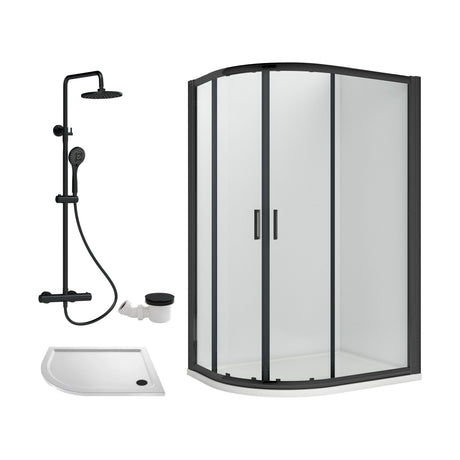 [BEZRU030] 6mm Toughened Safety Glass Offset Quadrant Shower Enclosure Bundle with Shower, Choice of Size/Shower Shape/Colour - Cutout