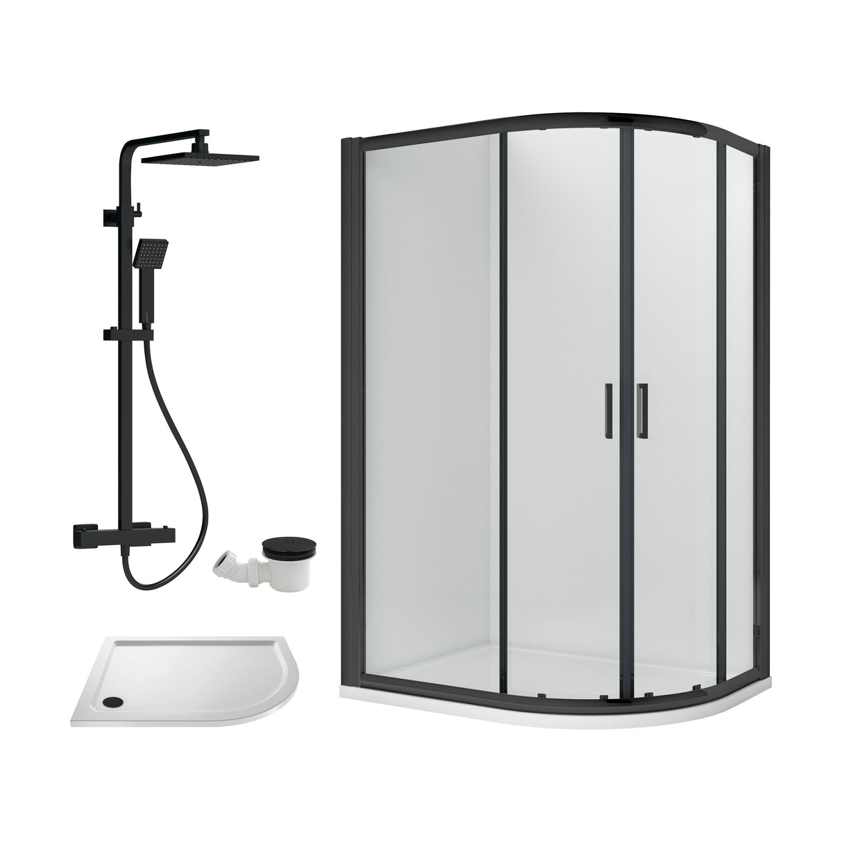 [BEZRU031] 6mm Toughened Safety Glass Offset Quadrant Shower Enclosure Bundle with Shower, Choice of Size/Shower Shape/Colour - Cutout