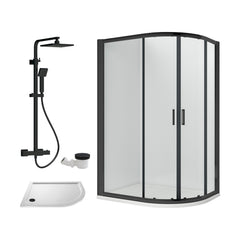 [BEZRU031] 6mm Toughened Safety Glass Offset Quadrant Shower Enclosure Bundle with Shower, Choice of Size/Shower Shape/Colour - Cutout