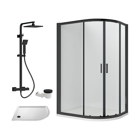 [BEZRU031] 6mm Toughened Safety Glass Offset Quadrant Shower Enclosure Bundle with Shower, Choice of Size/Shower Shape/Colour - Cutout
