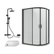 [BEZRU032] Balterley Ruwa Quadrant Offset Right Bundle: Tray, Round Kit & Waste, 1000 x 800 mm White/Black - Cutout