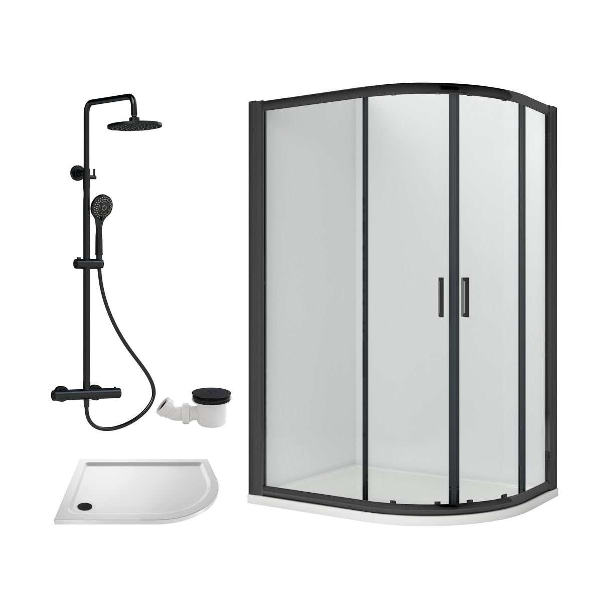[BEZRU032] 6mm Toughened Safety Glass Offset Quadrant Shower Enclosure Bundle with Shower, Choice of Size/Shower Shape/Colour - Cutout
