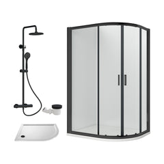 [BEZRU032] 6mm Toughened Safety Glass Offset Quadrant Shower Enclosure Bundle with Shower, Choice of Size/Shower Shape/Colour - Cutout