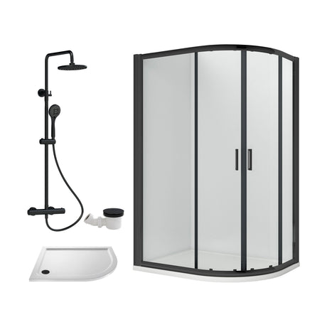 [BEZRU032] 6mm Toughened Safety Glass Offset Quadrant Shower Enclosure Bundle with Shower, Choice of Size/Shower Shape/Colour - Cutout