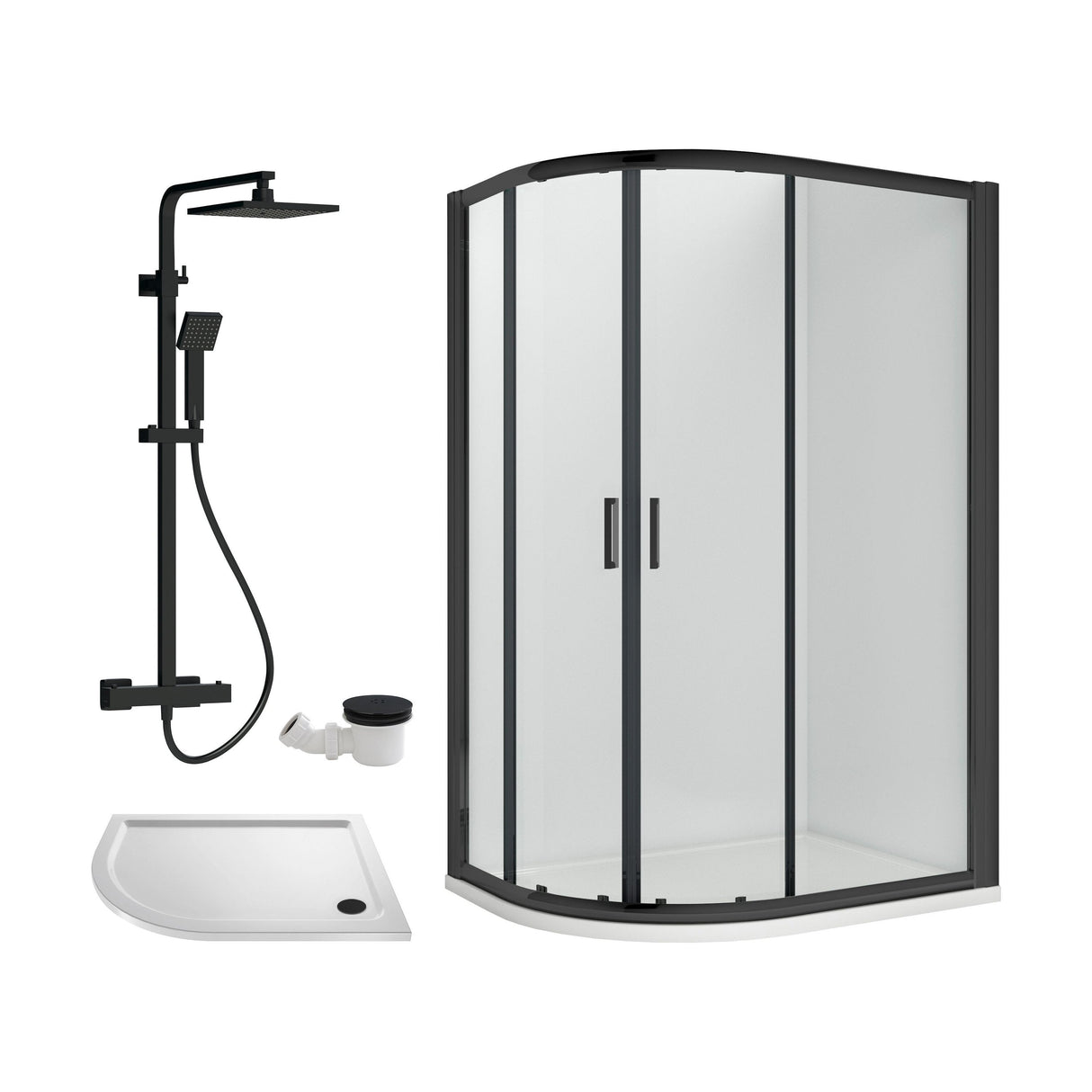 [BEZRU033] 6mm Toughened Safety Glass Offset Quadrant Shower Enclosure Bundle with Shower, Choice of Size/Shower Shape/Colour - Cutout