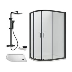 [BEZRU033] 6mm Toughened Safety Glass Offset Quadrant Shower Enclosure Bundle with Shower, Choice of Size/Shower Shape/Colour - Cutout