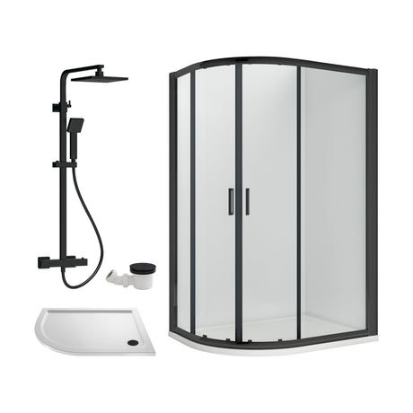 [BEZRU033] 6mm Toughened Safety Glass Offset Quadrant Shower Enclosure Bundle with Shower, Choice of Size/Shower Shape/Colour - Cutout