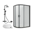 [BEZRU034] Balterley Ruwa Quadrant Offset Left Bundle: Tray, Round Kit & Waste, 1000 x 800 mm White/Black - Cutout