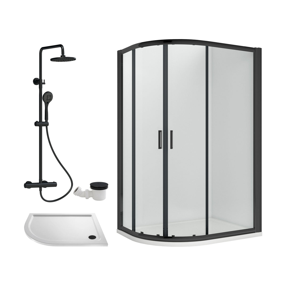 [BEZRU034] 6mm Toughened Safety Glass Offset Quadrant Shower Enclosure Bundle with Shower, Choice of Size/Shower Shape/Colour - Cutout