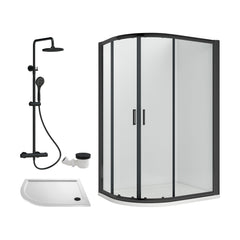 [BEZRU034] 6mm Toughened Safety Glass Offset Quadrant Shower Enclosure Bundle with Shower, Choice of Size/Shower Shape/Colour - Cutout