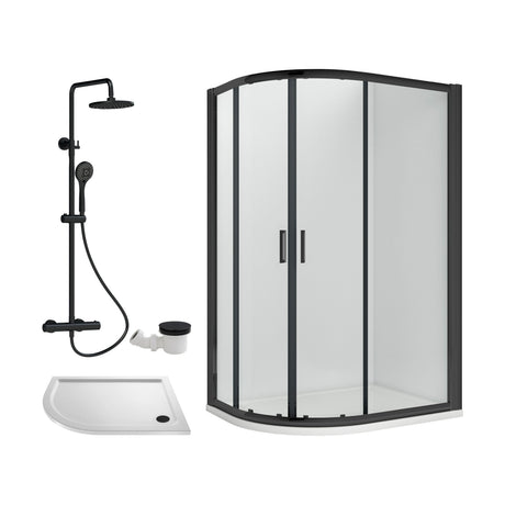 [BEZRU034] 6mm Toughened Safety Glass Offset Quadrant Shower Enclosure Bundle with Shower, Choice of Size/Shower Shape/Colour - Cutout