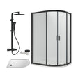 [BEZRU035] Balterley Ruwa Quadrant Offset Right Bundle: Tray, Square Kit & Waste, 1200 x 800 mm White/Black - Cutout