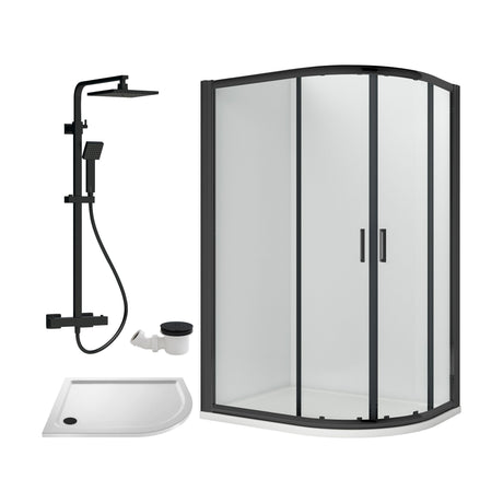[BEZRU035] Balterley Ruwa Quadrant Offset Right Bundle: Tray, Square Kit & Waste, 1200 x 800 mm White/Black - Cutout