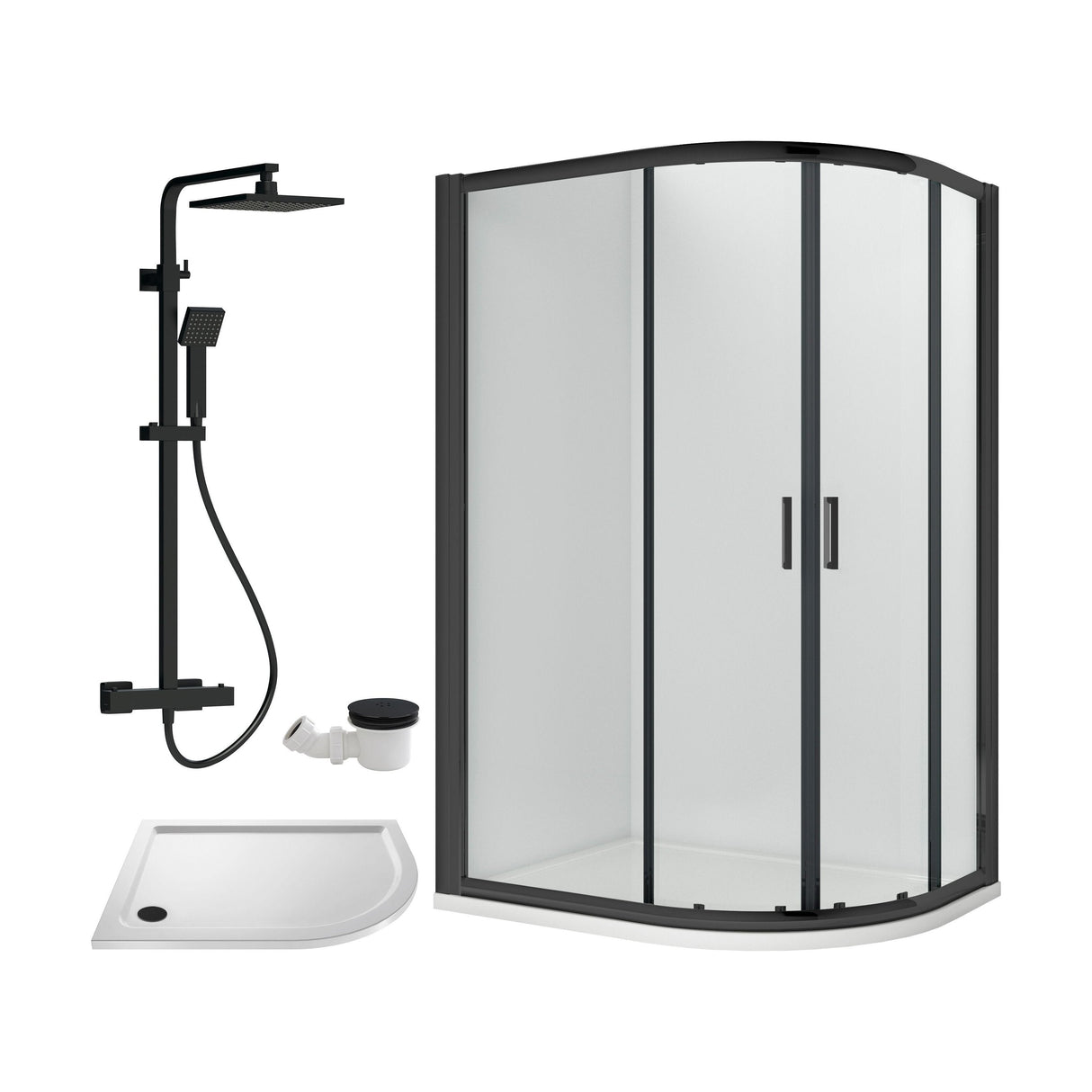 [BEZRU035] 6mm Toughened Safety Glass Offset Quadrant Shower Enclosure Bundle with Shower, Choice of Size/Shower Shape/Colour - Cutout