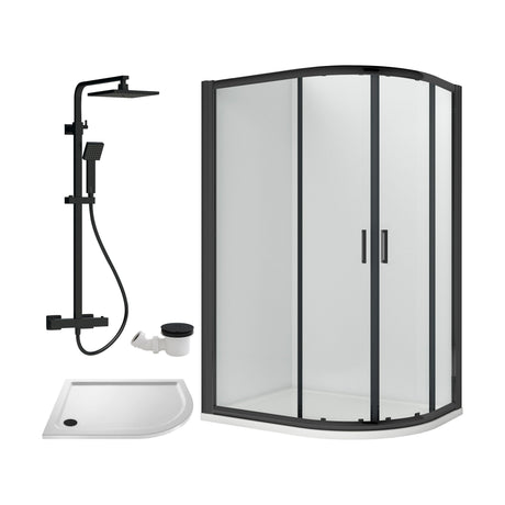 [BEZRU035] 6mm Toughened Safety Glass Offset Quadrant Shower Enclosure Bundle with Shower, Choice of Size/Shower Shape/Colour - Cutout