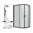 [BEZRU036] Balterley Ruwa Quadrant Offset Right Bundle: Tray, Round Kit & Waste, 1200 x 800 mm White/Black - Cutout