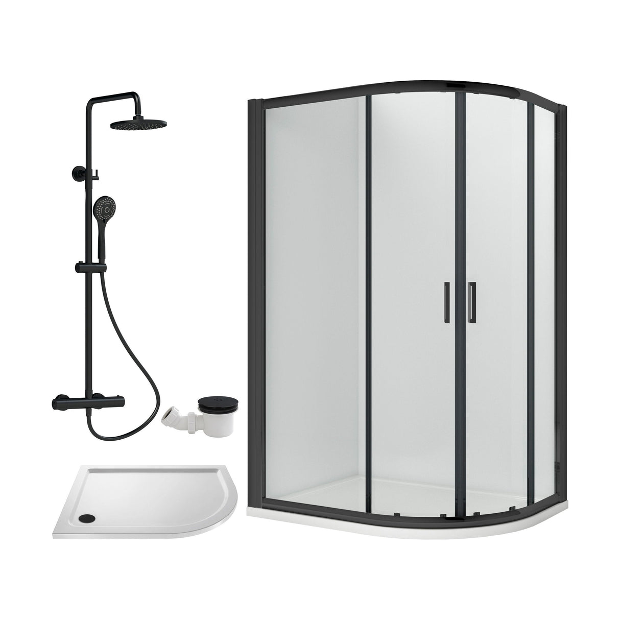 [BEZRU036] 6mm Toughened Safety Glass Offset Quadrant Shower Enclosure Bundle with Shower, Choice of Size/Shower Shape/Colour - Cutout