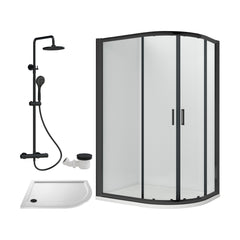 [BEZRU036] 6mm Toughened Safety Glass Offset Quadrant Shower Enclosure Bundle with Shower, Choice of Size/Shower Shape/Colour - Cutout