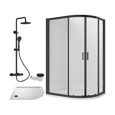 [BEZRU036] 6mm Toughened Safety Glass Offset Quadrant Shower Enclosure Bundle with Shower, Choice of Size/Shower Shape/Colour - Cutout