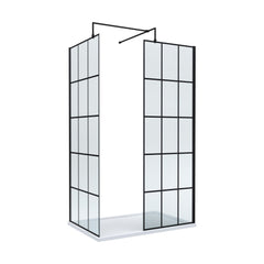 [BEZW004] Contemporary 8mm Glass Walk In Wetroom Screens with Matt Black Framed Design and Shower Tray - Choice of Size - Cutout