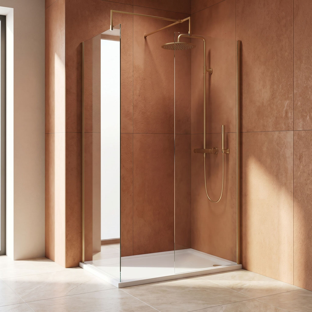 [BEZW007] Contemporary 8mm Glass Walk In Wetroom Screens and Shower Tray - Choice of Size and Finish - Lifestyle 1