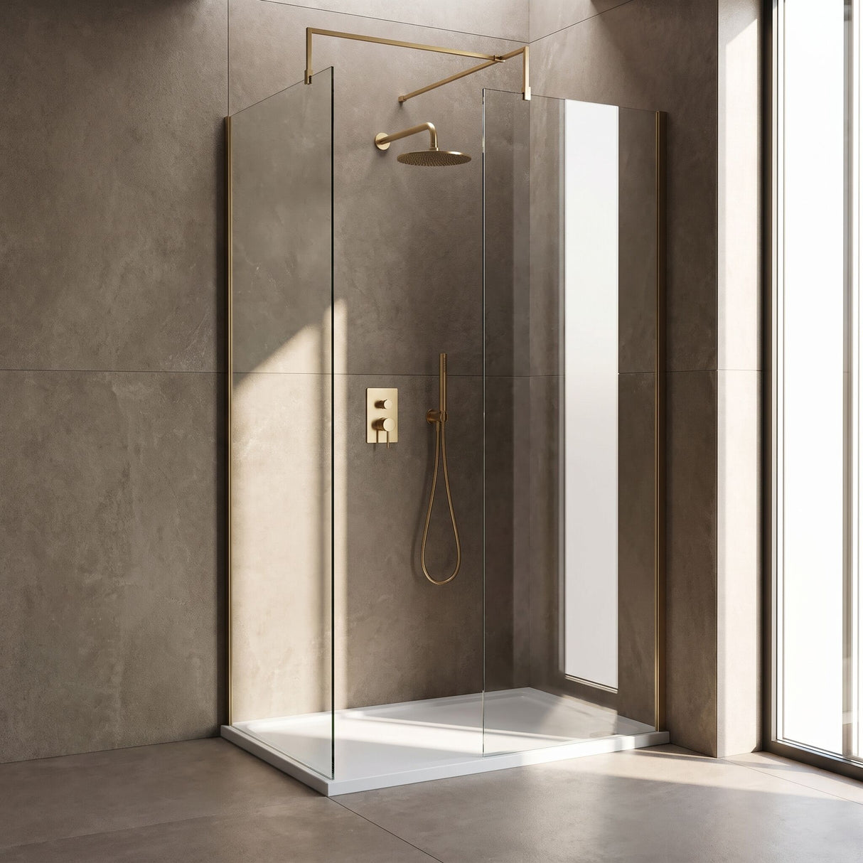 [BEZW007] Contemporary 8mm Glass Walk In Wetroom Screens and Shower Tray - Choice of Size and Finish - Lifestyle 2