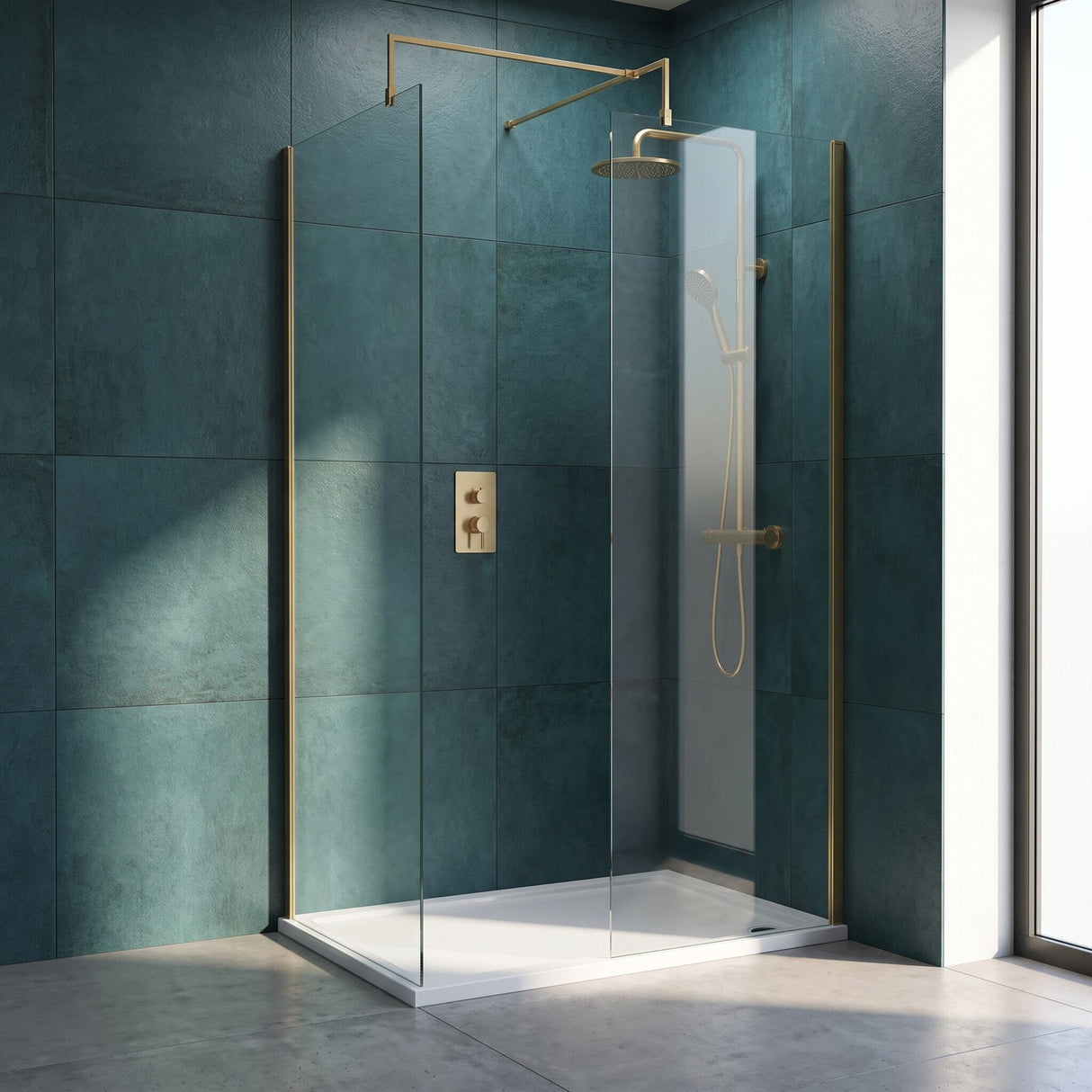 [BEZW007] Contemporary 8mm Glass Walk In Wetroom Screens and Shower Tray - Choice of Size and Finish - Lifestyle 3