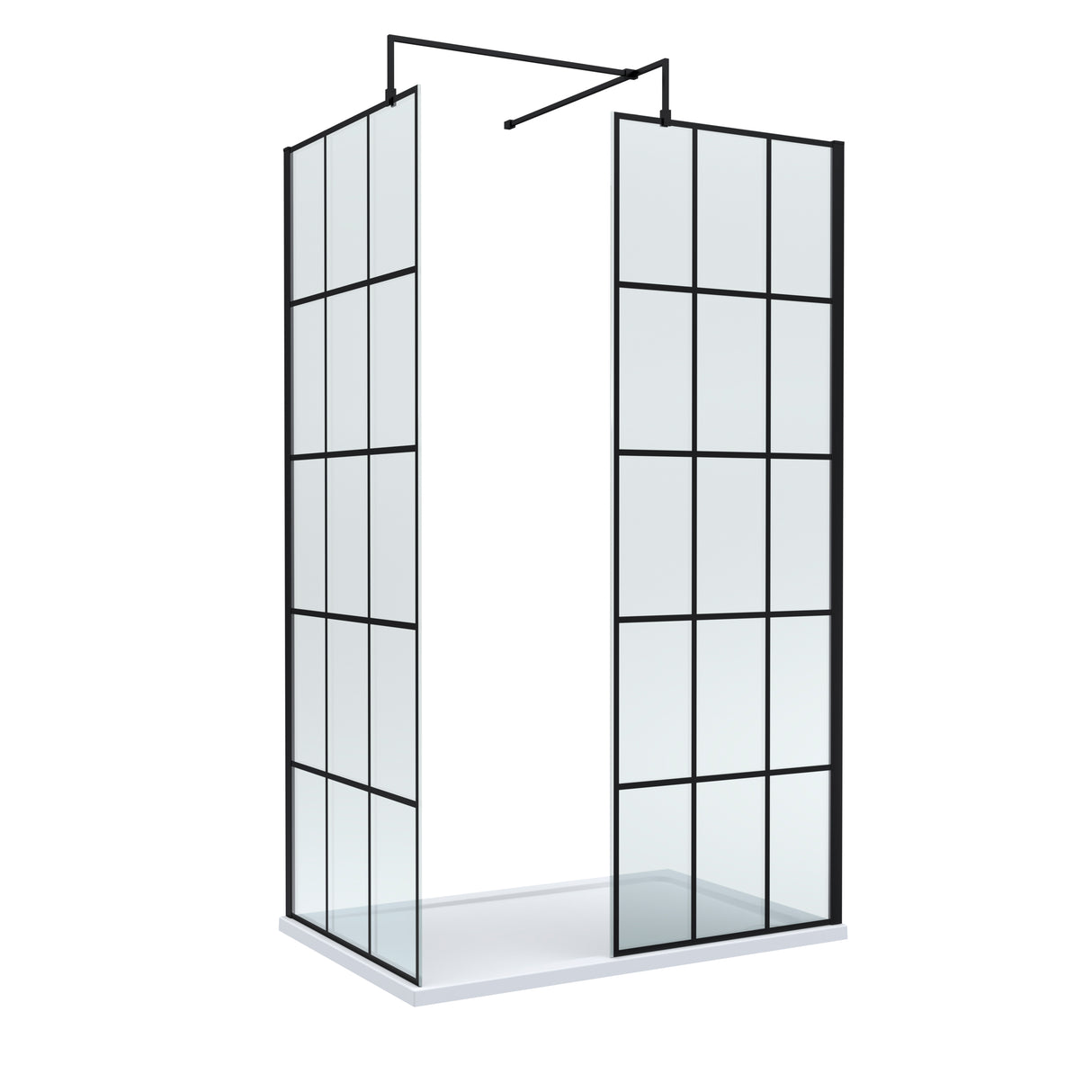 8mm Glass Walk In Wetroom Screens with Matt Black Framed Design and Shower Tray - Choice of Size