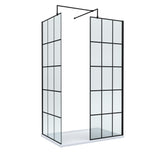 8mm Glass Walk In Wetroom Screens with Matt Black Framed Design and Shower Tray - Choice of Size