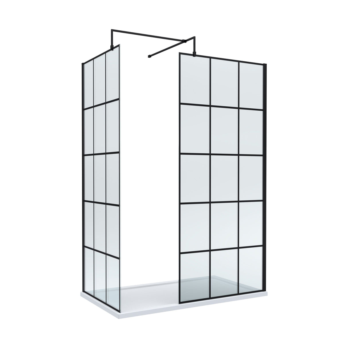 [BEZW016] Contemporary 8mm Glass Walk In Wetroom Screens with Matt Black Framed Design and Shower Tray - Choice of Size - Cutout