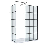 8mm Glass Walk In Wetroom Screens with Matt Black Framed Design and Shower Tray - Choice of Size